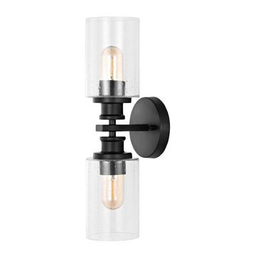 Jules Edison 16.5" Cylinder Iron/Seeded Glass Farmhouse Contemporary LED Wall Sconce - JONATHAN Y